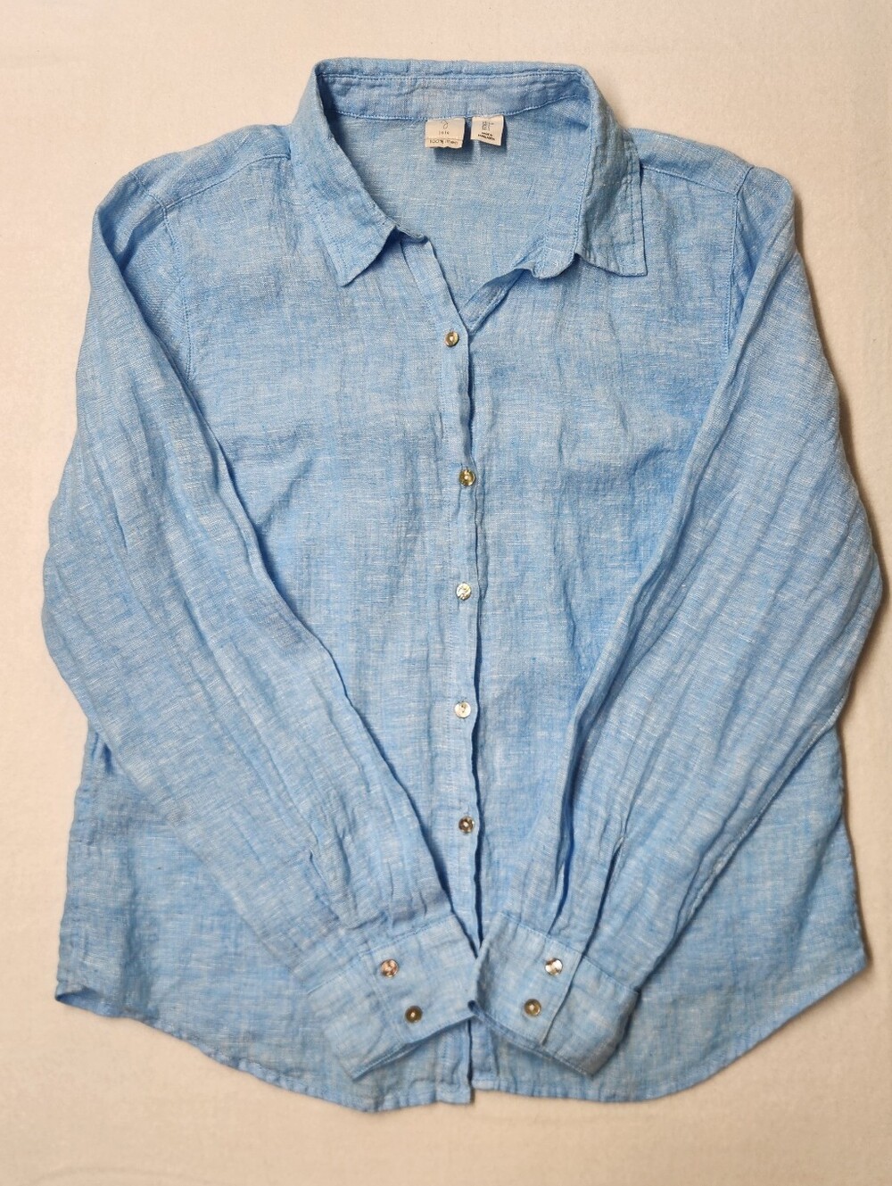 Joie 100% Linen Sky Blue Long Sleeve Button Down Shirt Large L Coastal Chic Boho